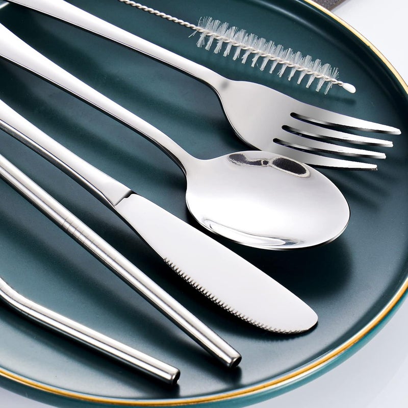 SAOSHYPEI Portable Utensils Set with Case, 4pcs Stainless Steel Reusable Silverware for Lunch Camping School Picnic Workplace Travel, Lunch Box Includ Fork Spoon Knife,Easy to clean,Dishwasher Safe(Black) - Image 4